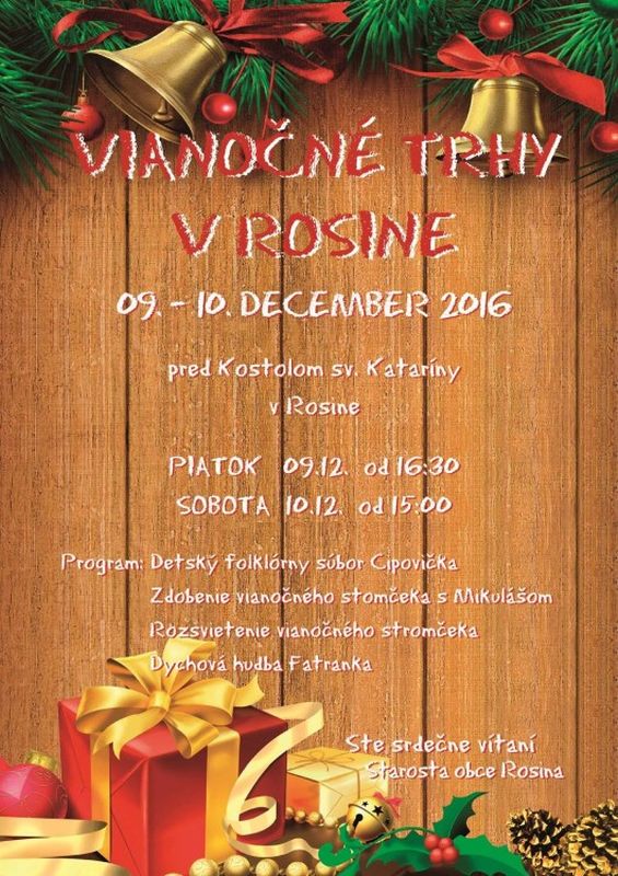 Obec Rosina pozýva na Vianočné trhy 2016