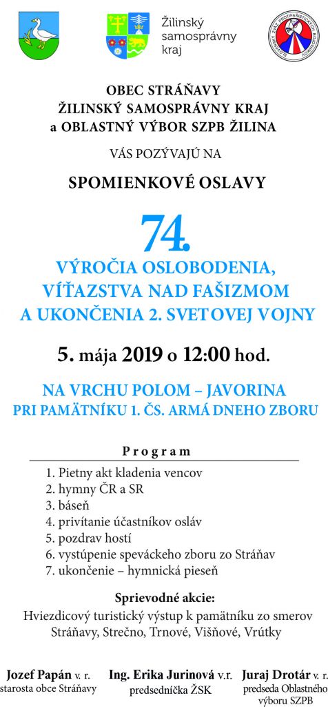 Oslavy oslobodenia, víťazstva nad fašizmom  a ukončenia 2. svetovej vojny v obci Stráňavy