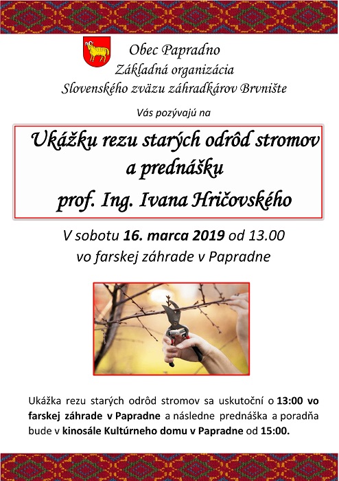 Ukážka rezu starých odrôd stromov v obci Papradno