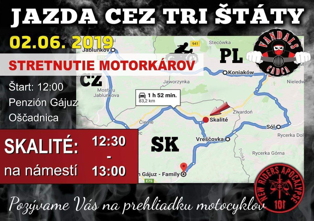 Stretnutie motorkárov v obci Oščadnica a Skalité