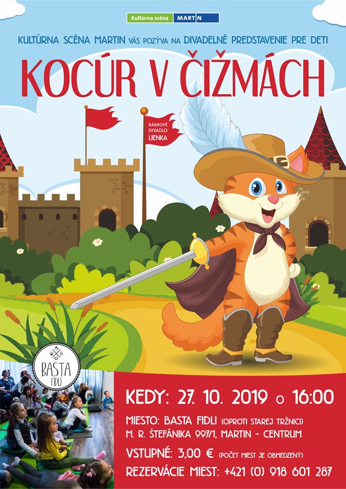 Divadelné predstavenie pre deti Kocúr v čižmách v Martine