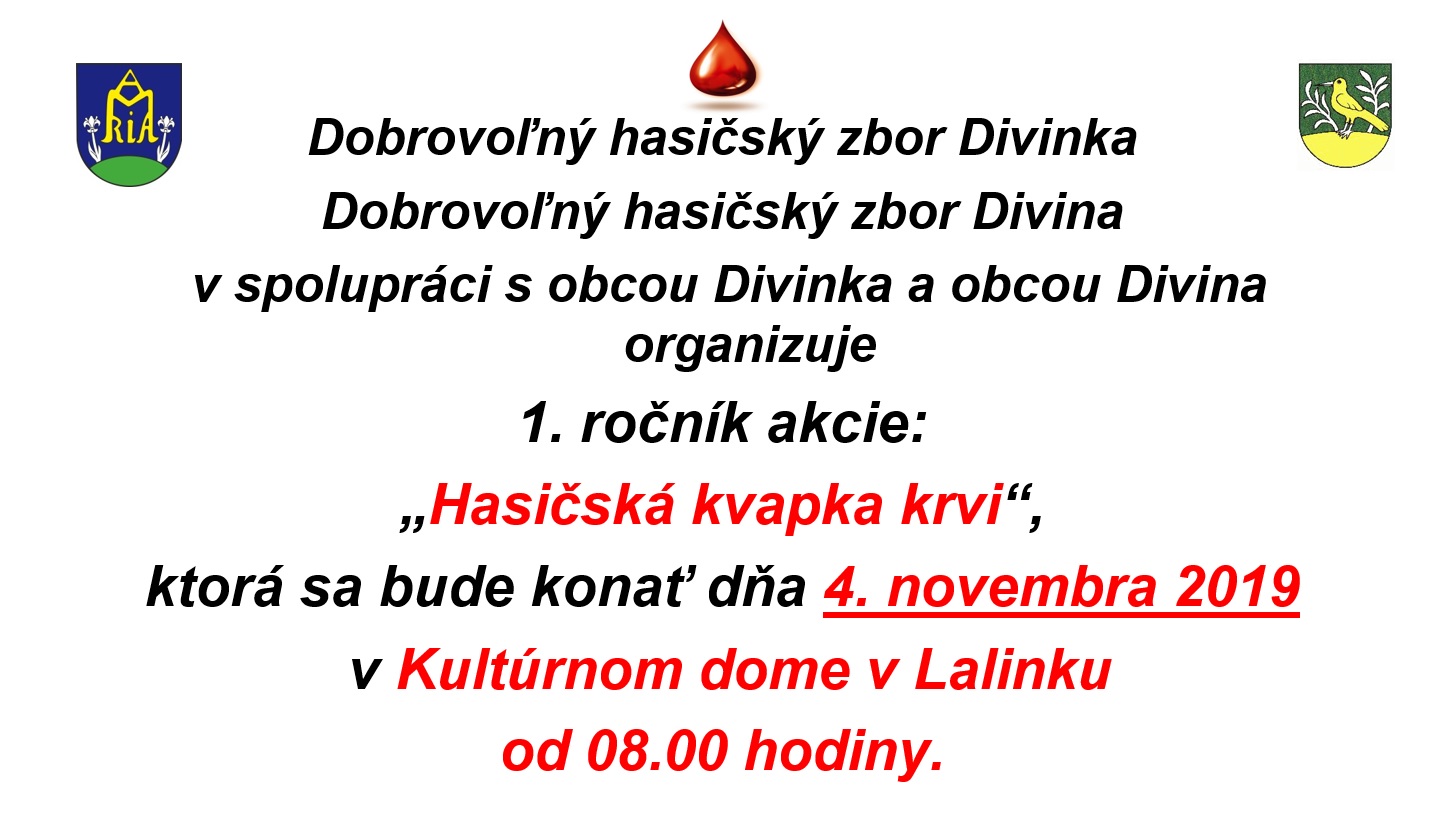 Hasičská kvapka krvi v obci Divinka
