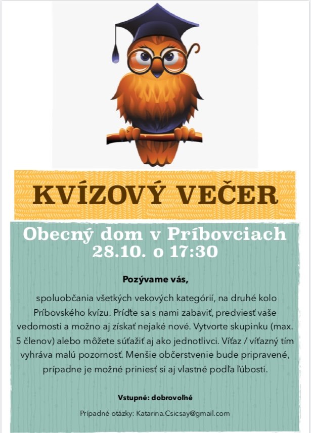 Kvízový večer v obci Príbovce