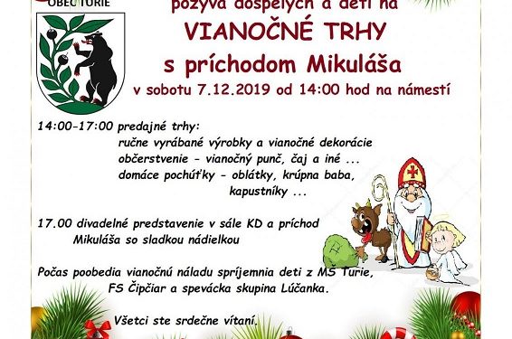 Vianočné trhy a stretnutie s Mikulášom v obci Turie
