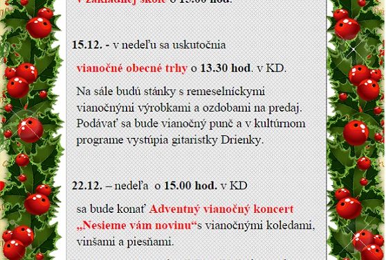 Vianočné trhy v obci Plevník-Drienové