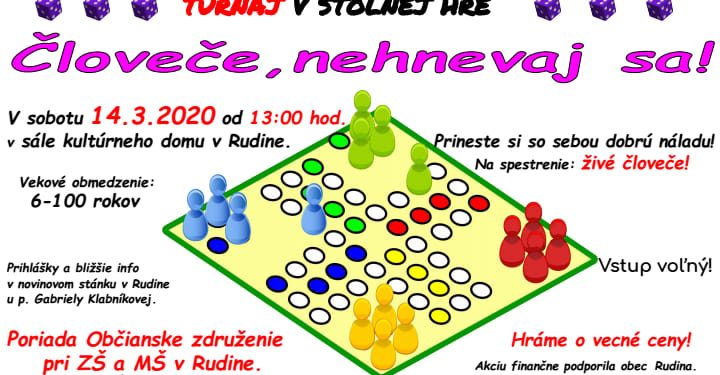 Turnaj v stolovej hre Človeče nahnevaj sa v obci Rudina